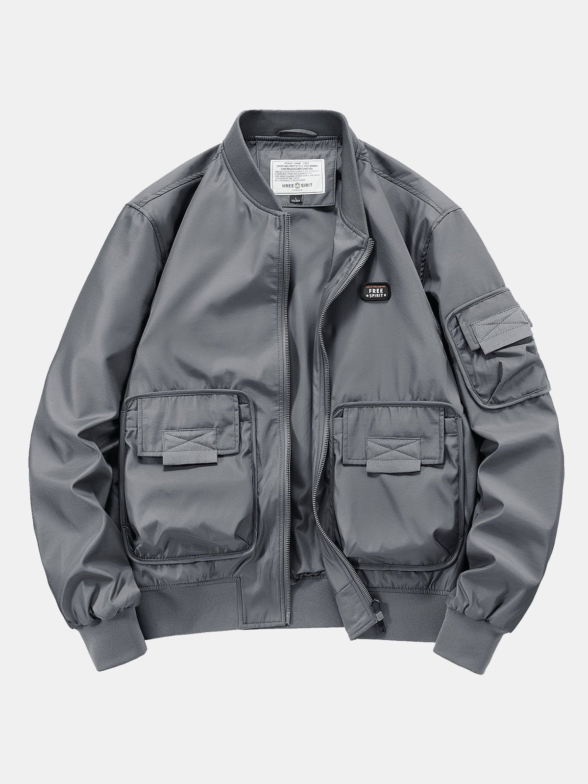 Men's Multi-Pocket Utility Bomber Jacket – Casual Zip-Up Outerwear with Cargo Pockets and Ribbed Trims for Spring and Autumn