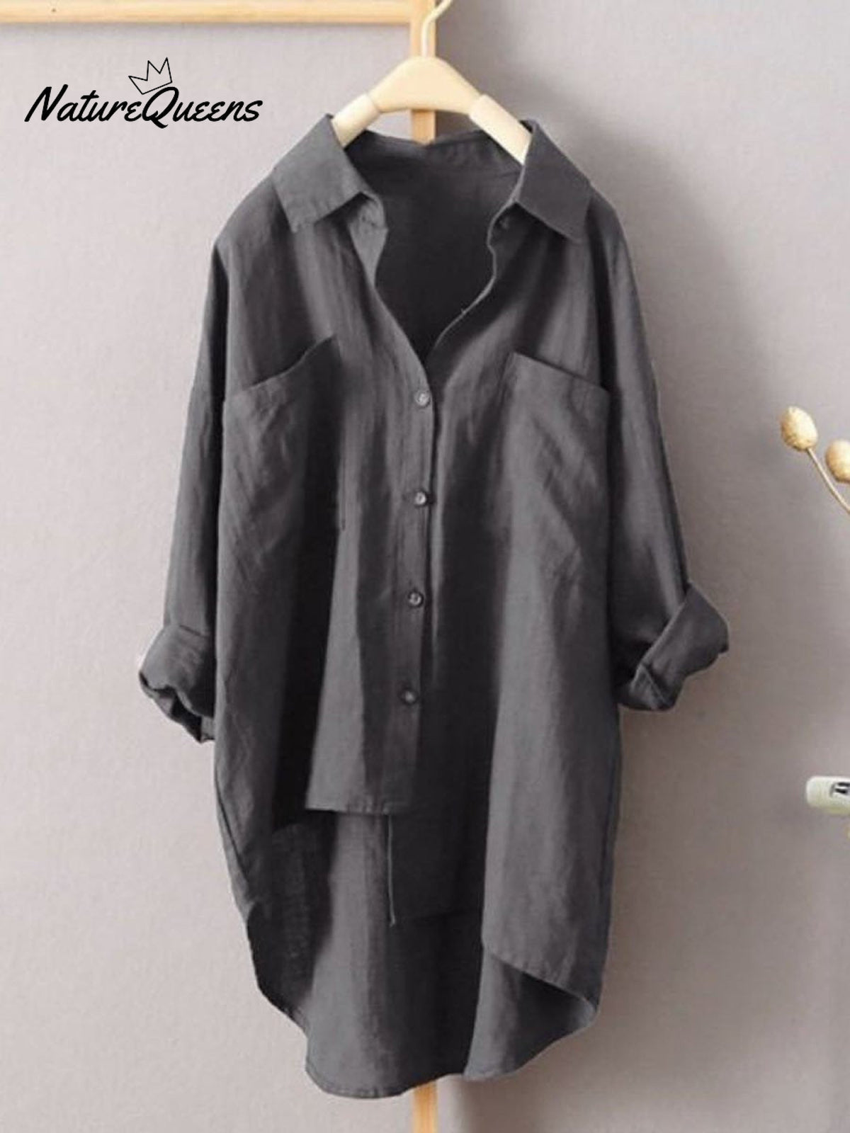 Women's Solid Color Loose Fit Oversized Elegant Casual Cotton And Linen Shirt