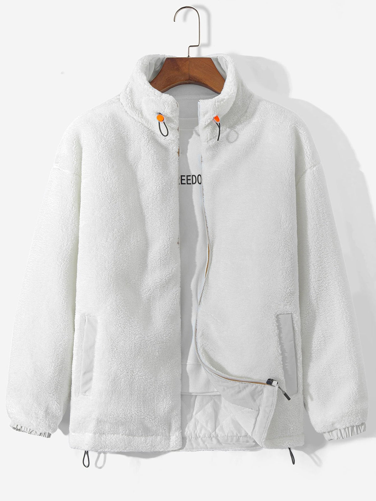 Men's Quilted-Lined Teddy Fleece Jacket – Warm Zip-Up Winter Outerwear with Stand Collar and Practical Side Pockets