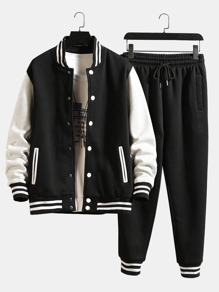 Men's Contrast Sleeve Varsity Jacket and Jogger Set – Classic Baseball Style Two-Piece Tracksuit for Casual Streetwear