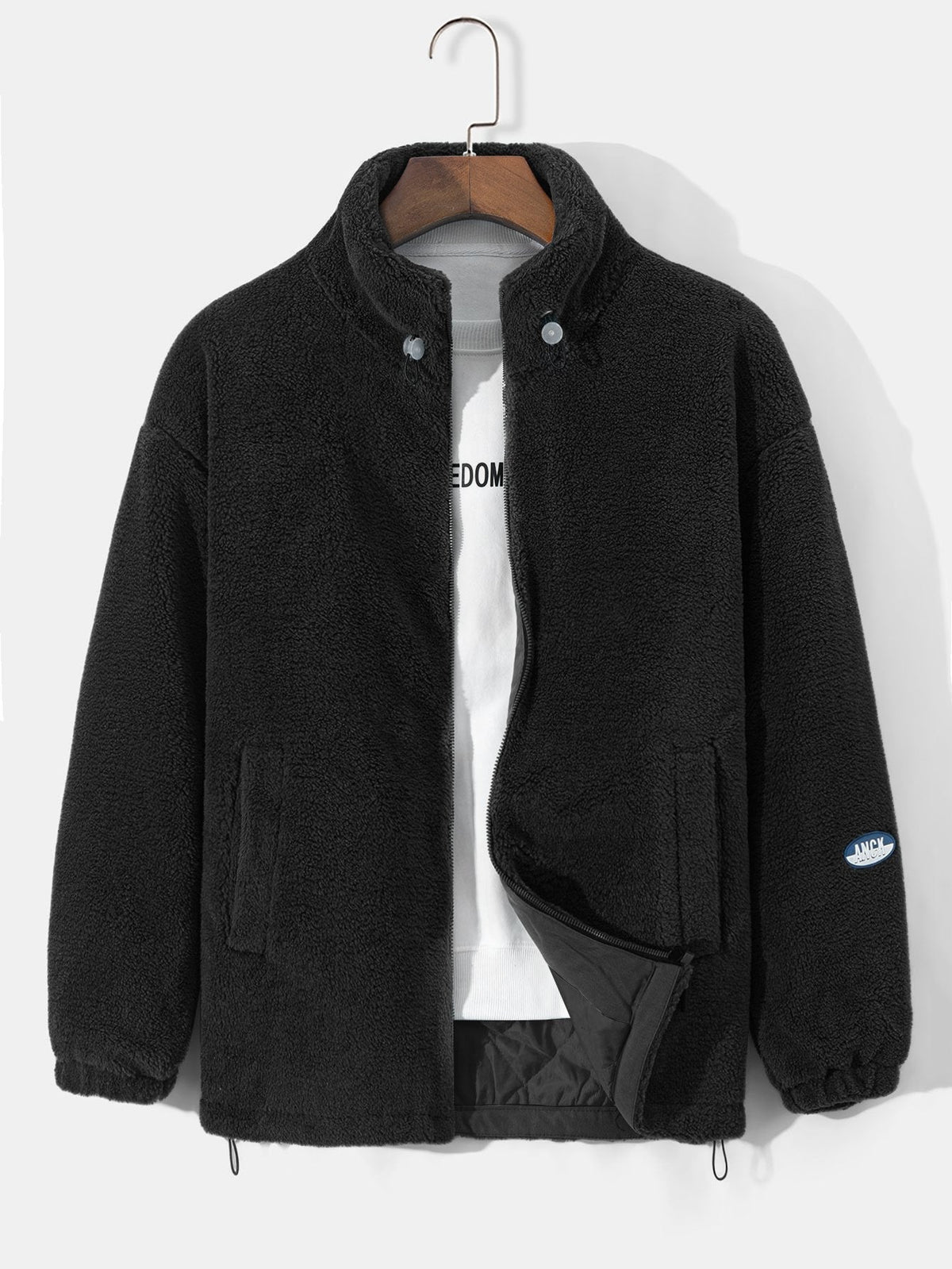 Men's Quilted-Lined Teddy Fleece Jacket – Warm Zip-Up Winter Outerwear with Soft Borg Texture and Stand Collar