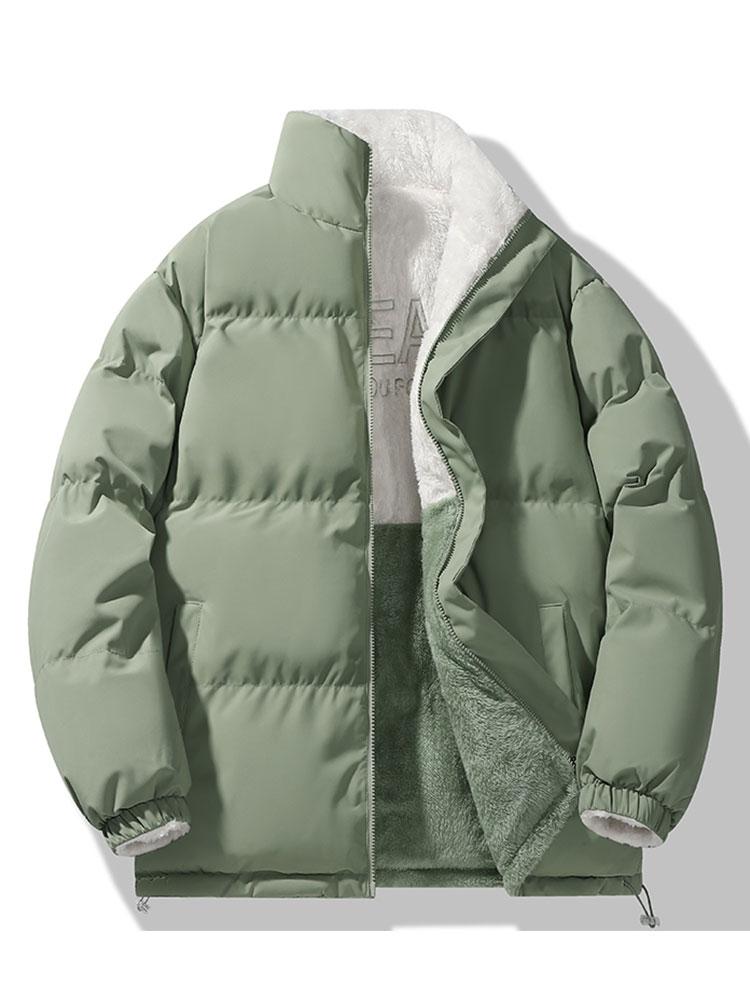 Men's Reversible Teddy Fleece Jacket – Colour Block Borg Outerwear with Quilted Lining and Stand Collar for Autumn and Winter