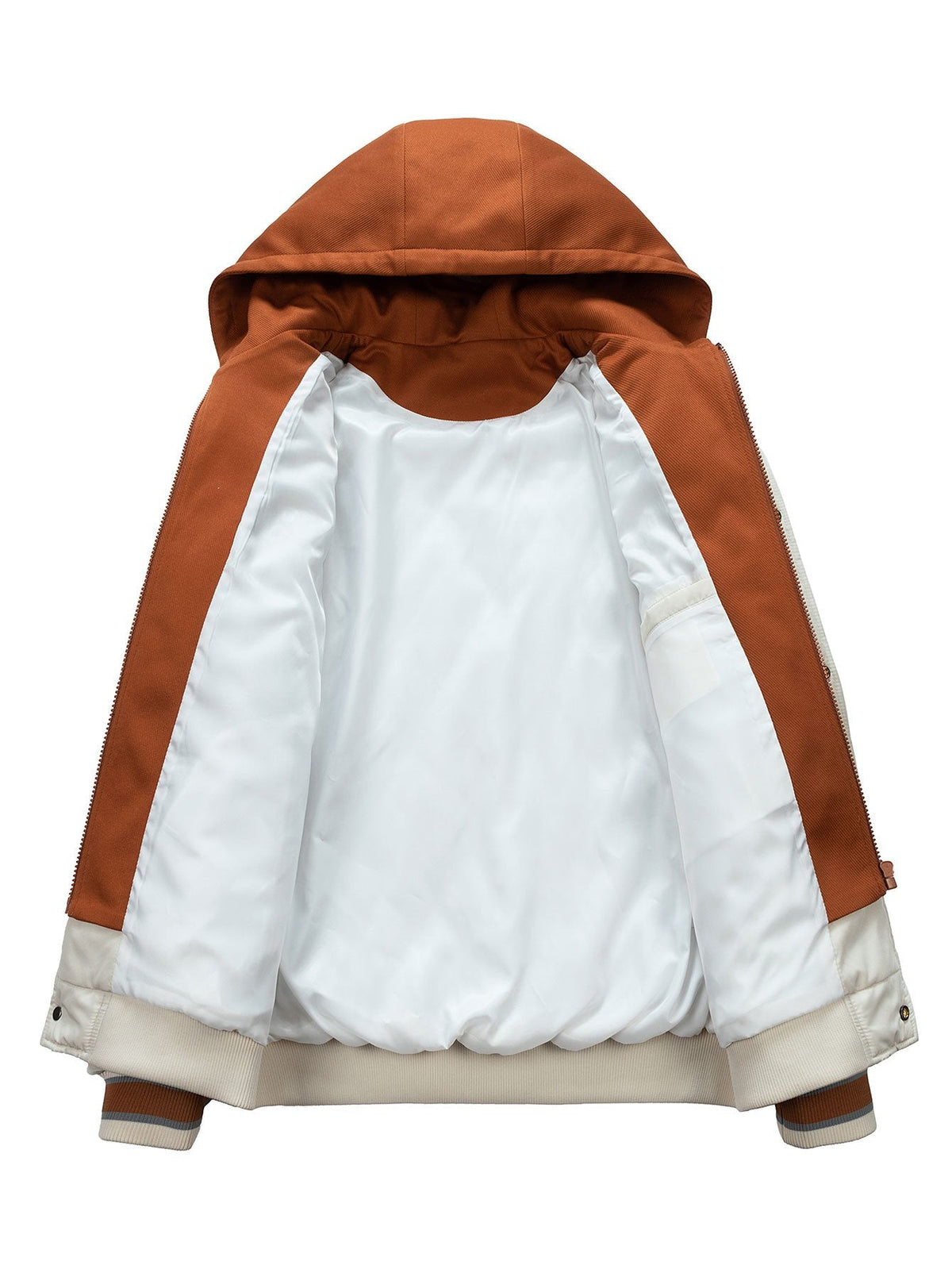 Men's Quilted Hooded Varsity Jacket – Warm Diamond Padded Baseball Outerwear with Contrast Hood and Striped Ribbed Trims