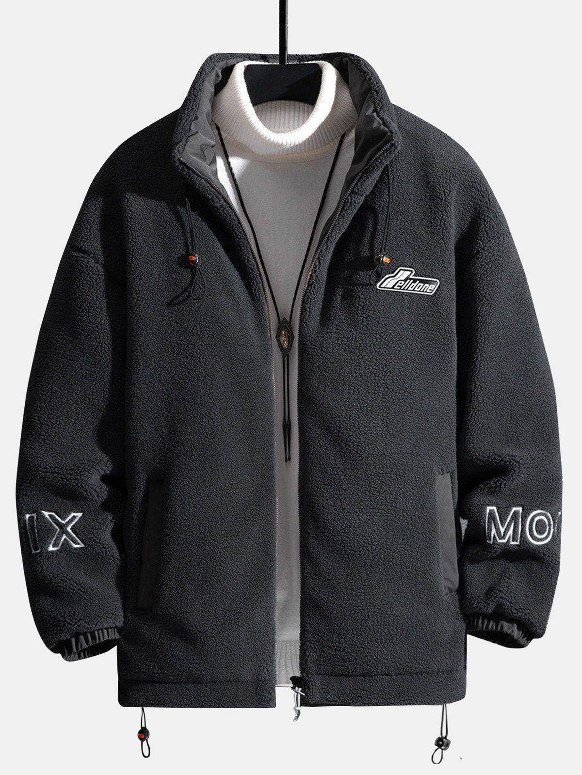 Men's Quilted-Lined Teddy Fleece Jacket – Warm High Collar Zip-Up Outdoor Layer with Adjustable Hem for Autumn and Winter