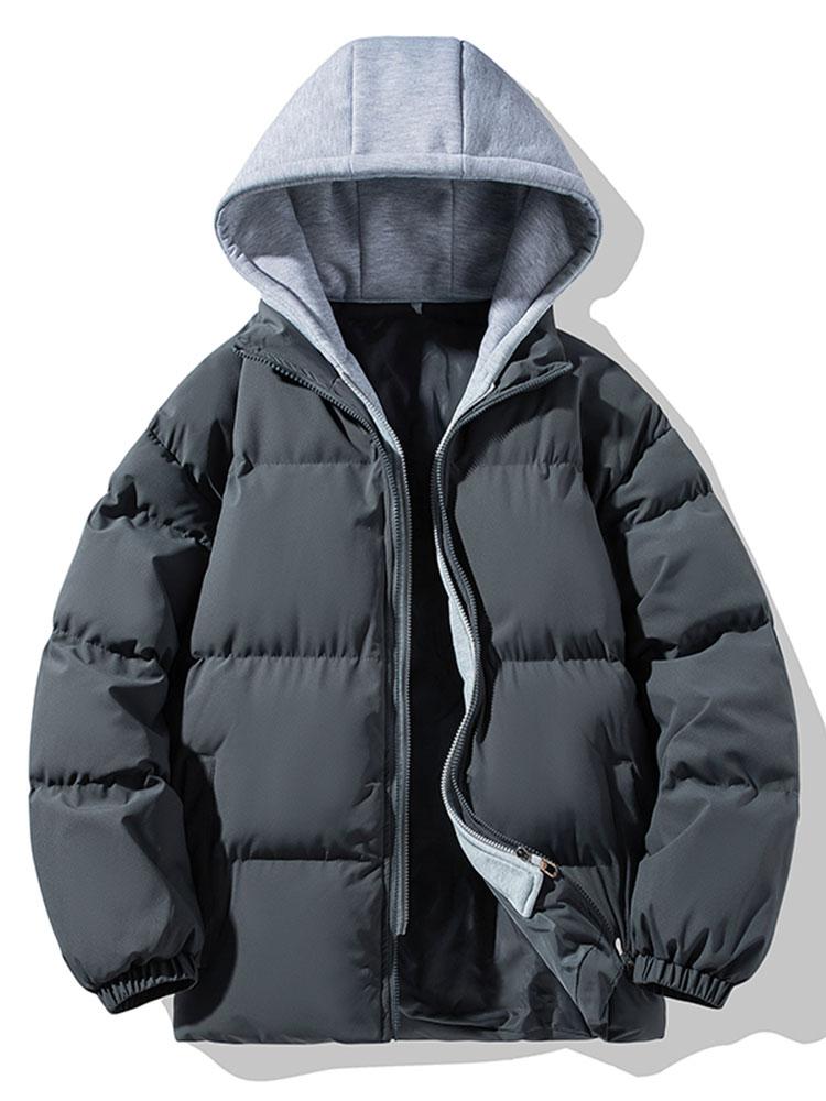 Men's Padded Puffer Jacket with Detachable Hood – Warm Zip-Up Winter Outerwear for Everyday Wear