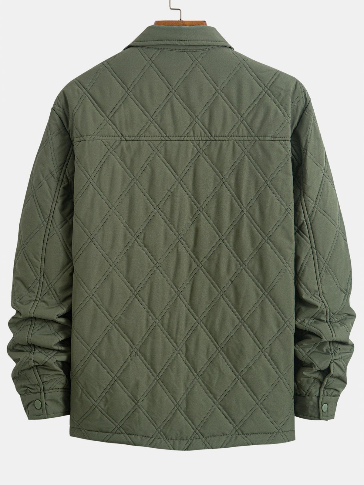 Men's Diamond Quilted Utility Overshirt Jacket – Lightweight Padded Button-Up Outerwear with Chest Pockets for Autumn and Spring