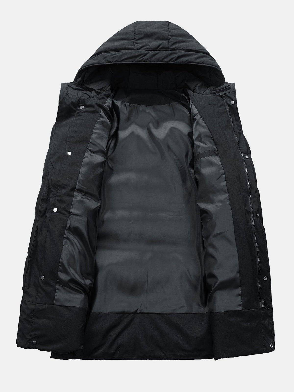 Men's Long Hooded Puffer Parka Coat – Warm Padded Winter Outerwear with Drawstring Hood and Practical Pockets