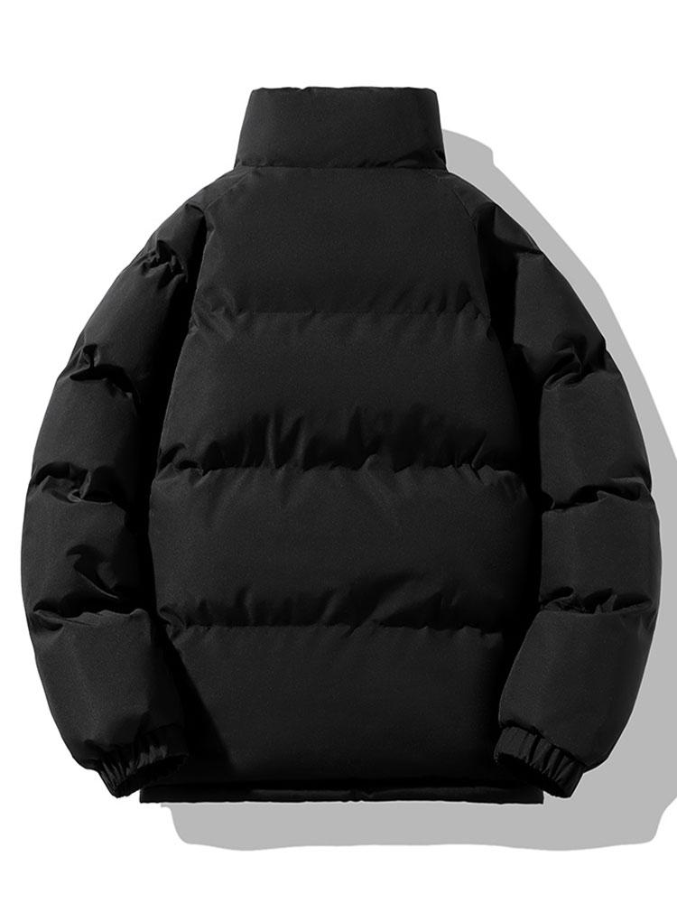 Men's Sherpa-Lined Puffer Jacket with High Collar – Warm Quilted Zip-Up Outerwear for Winter