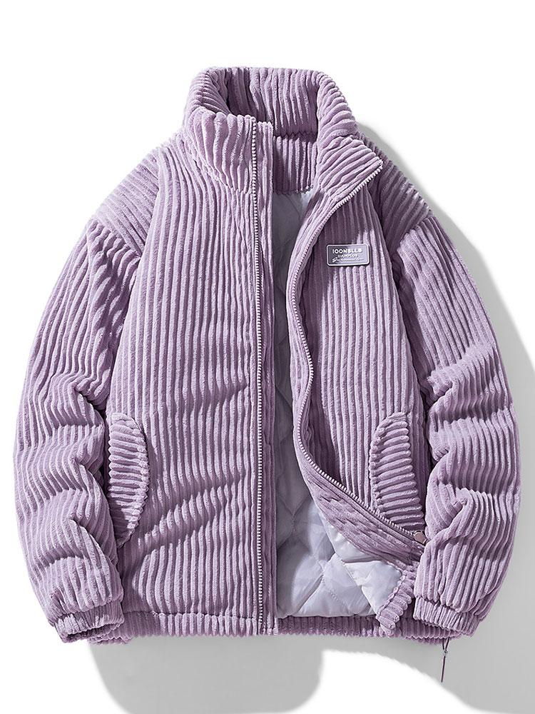 Men's Quilted-Lined Corduroy Jacket with High Collar – Warm Padded Zip-Up Outerwear for Autumn and Winter