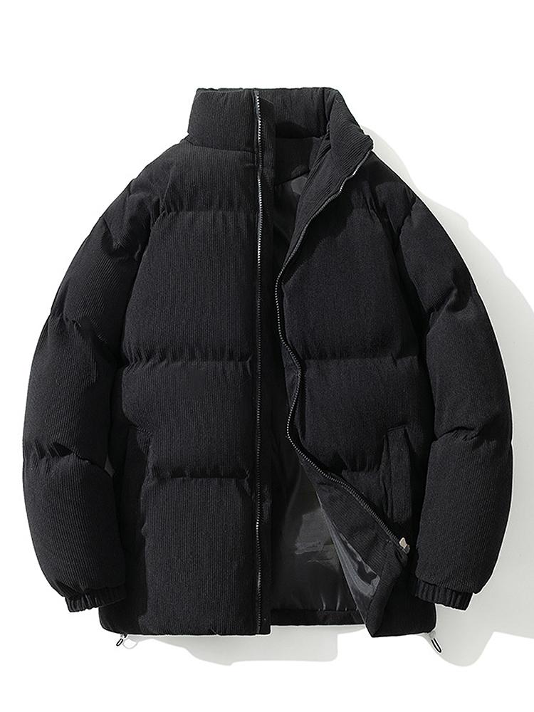 Men's Corduroy Puffer Jacket with High Collar – Warm Padded Zip-Up Winter Outerwear