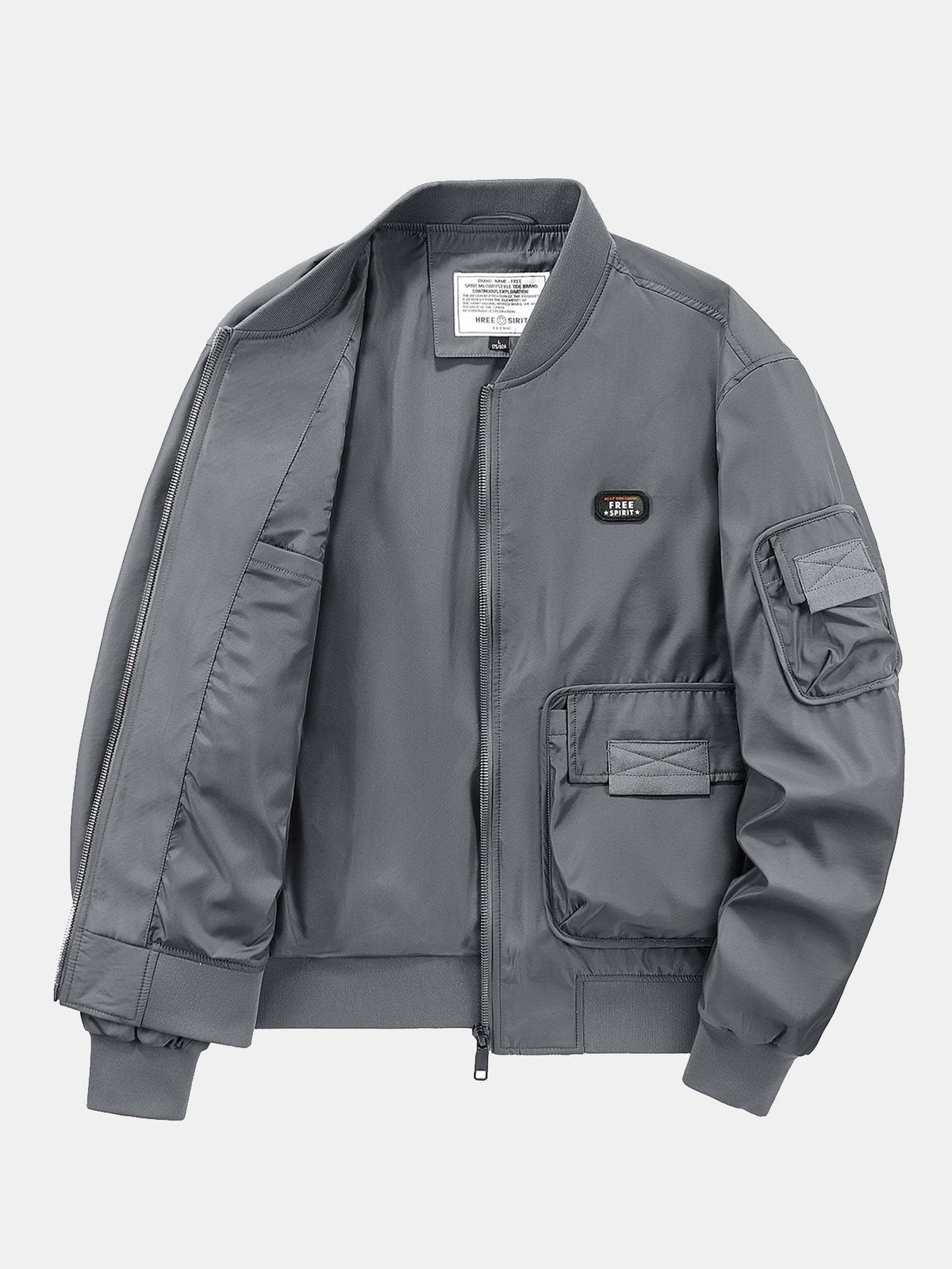 Men's Multi-Pocket Utility Bomber Jacket – Casual Zip-Up Outerwear with Cargo Pockets and Ribbed Trims for Spring and Autumn