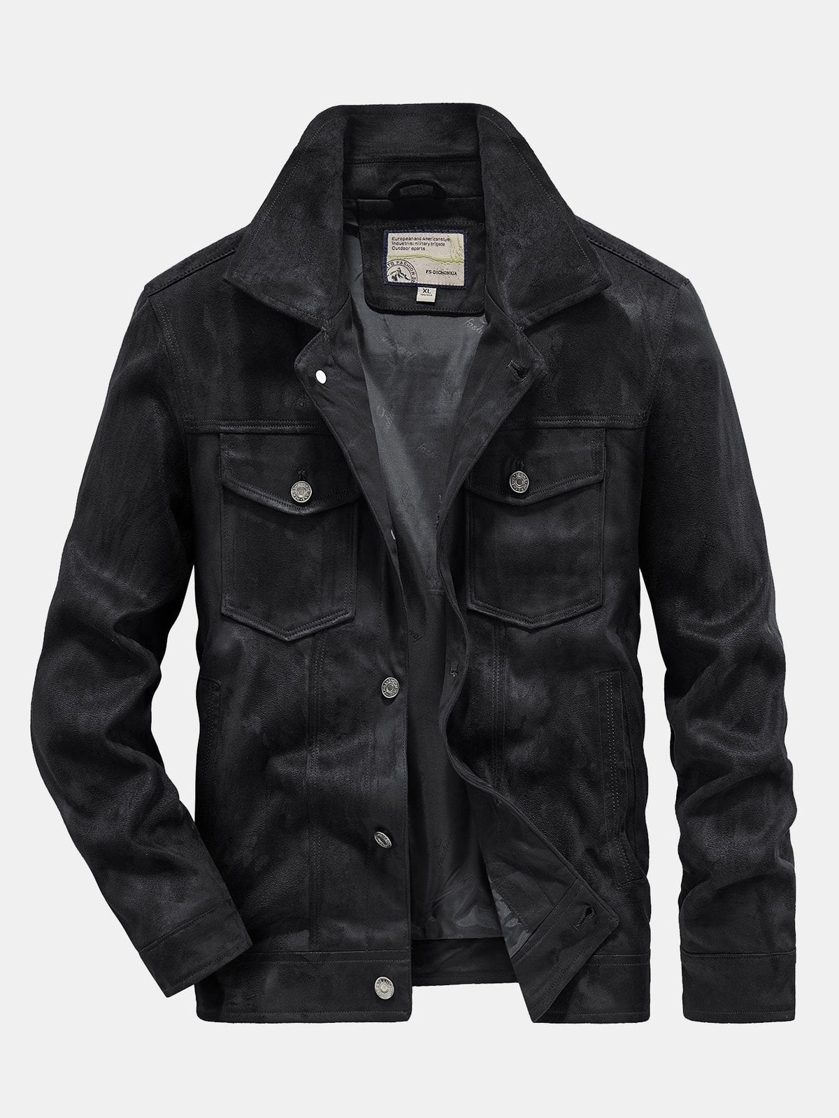 Men's Vintage Faux Suede Jacket with Button Front – Smart Casual Outerwear for Autumn and Spring
