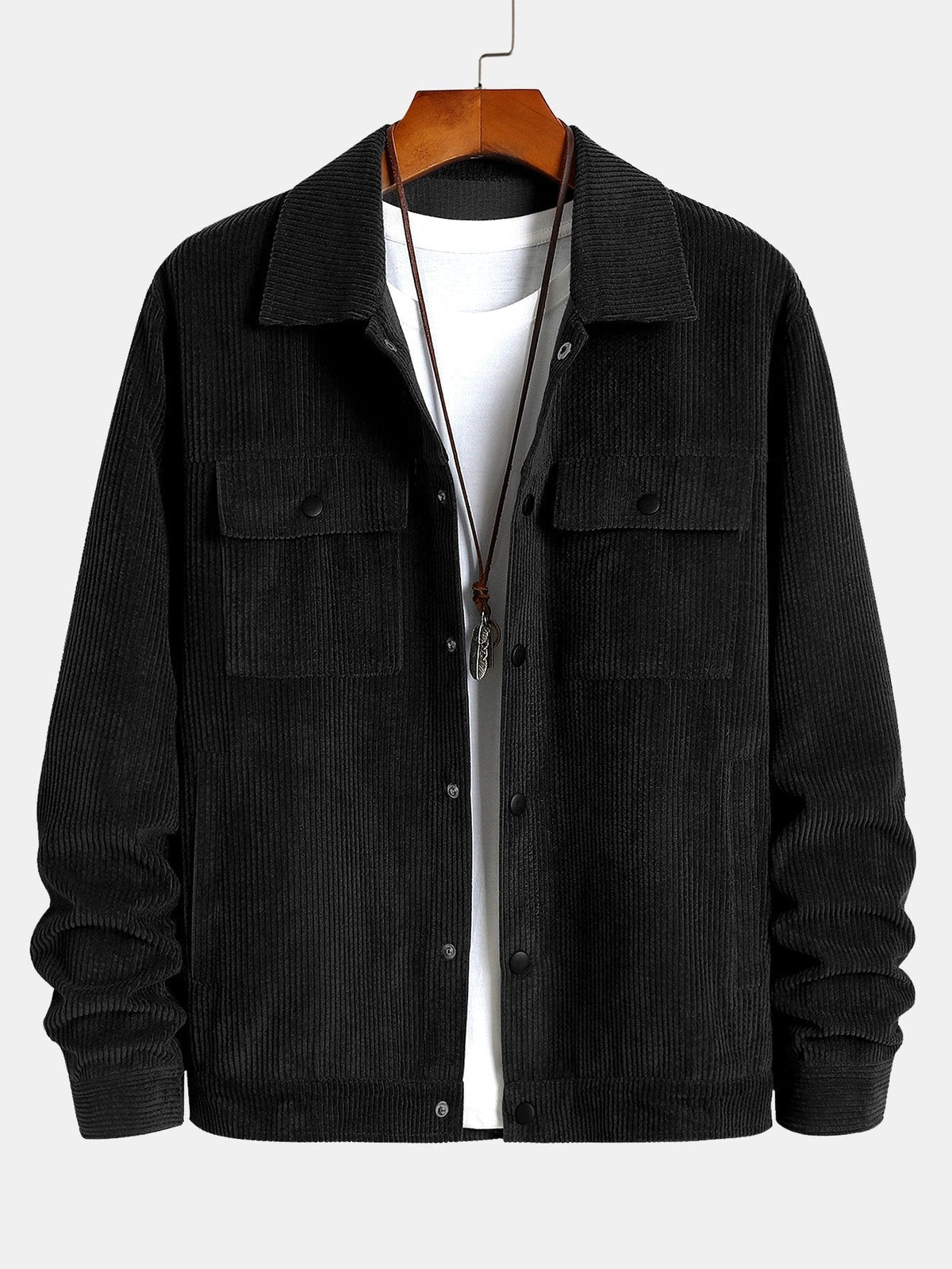 Men's Corduroy Utility Jacket and Cargo Jogger Set – Relaxed Button-Up Two-Piece Outfit for Autumn and Casual Streetwear