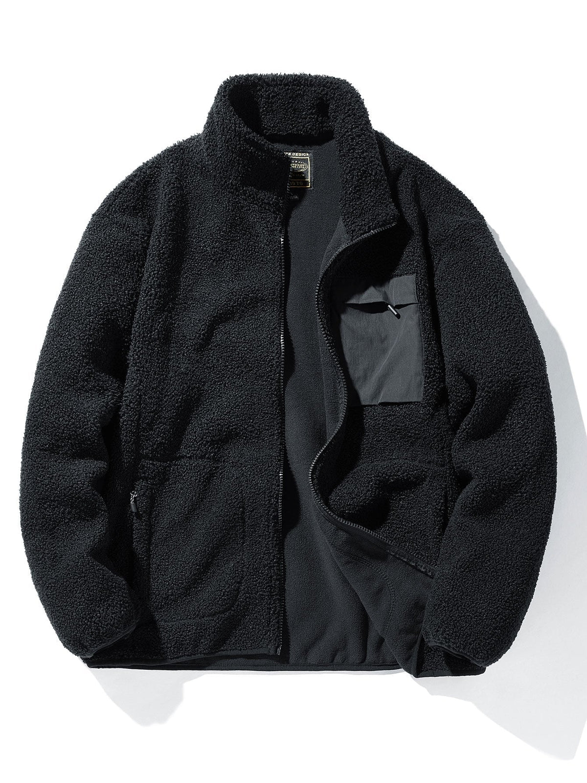 Men's Teddy Fleece Zip-Up Jacket – Soft Borg Textured Outerwear with Stand Collar and Zipped Utility Pockets for Autumn and Winter