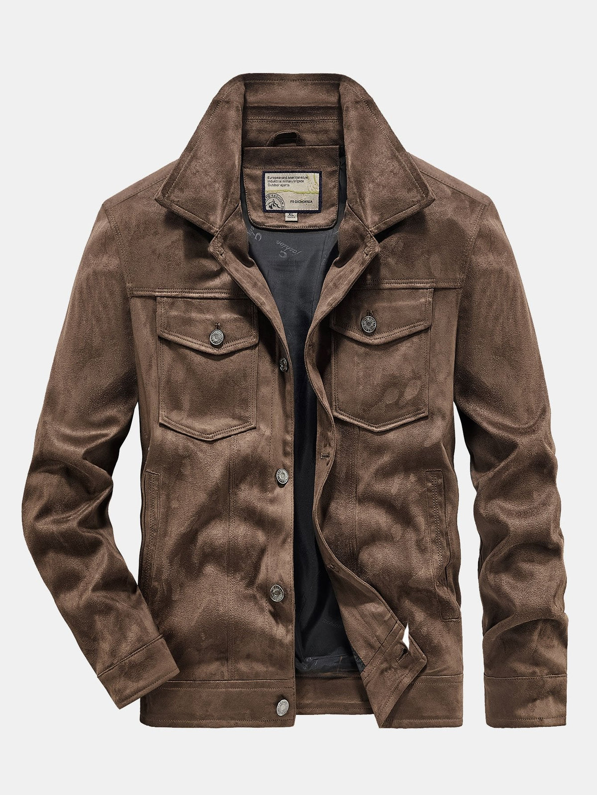 Men's Vintage Faux Suede Jacket with Button Front – Smart Casual Outerwear for Autumn and Spring