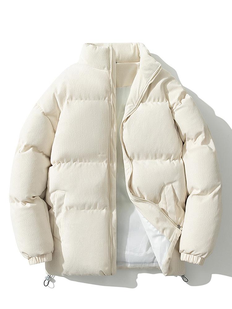 Men's Corduroy Puffer Jacket with High Collar – Warm Padded Zip-Up Winter Outerwear