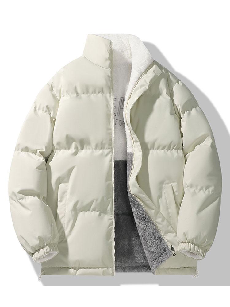 Men's Reversible Teddy Fleece Jacket – Colour Block Borg Outerwear with Quilted Lining and Stand Collar for Autumn and Winter