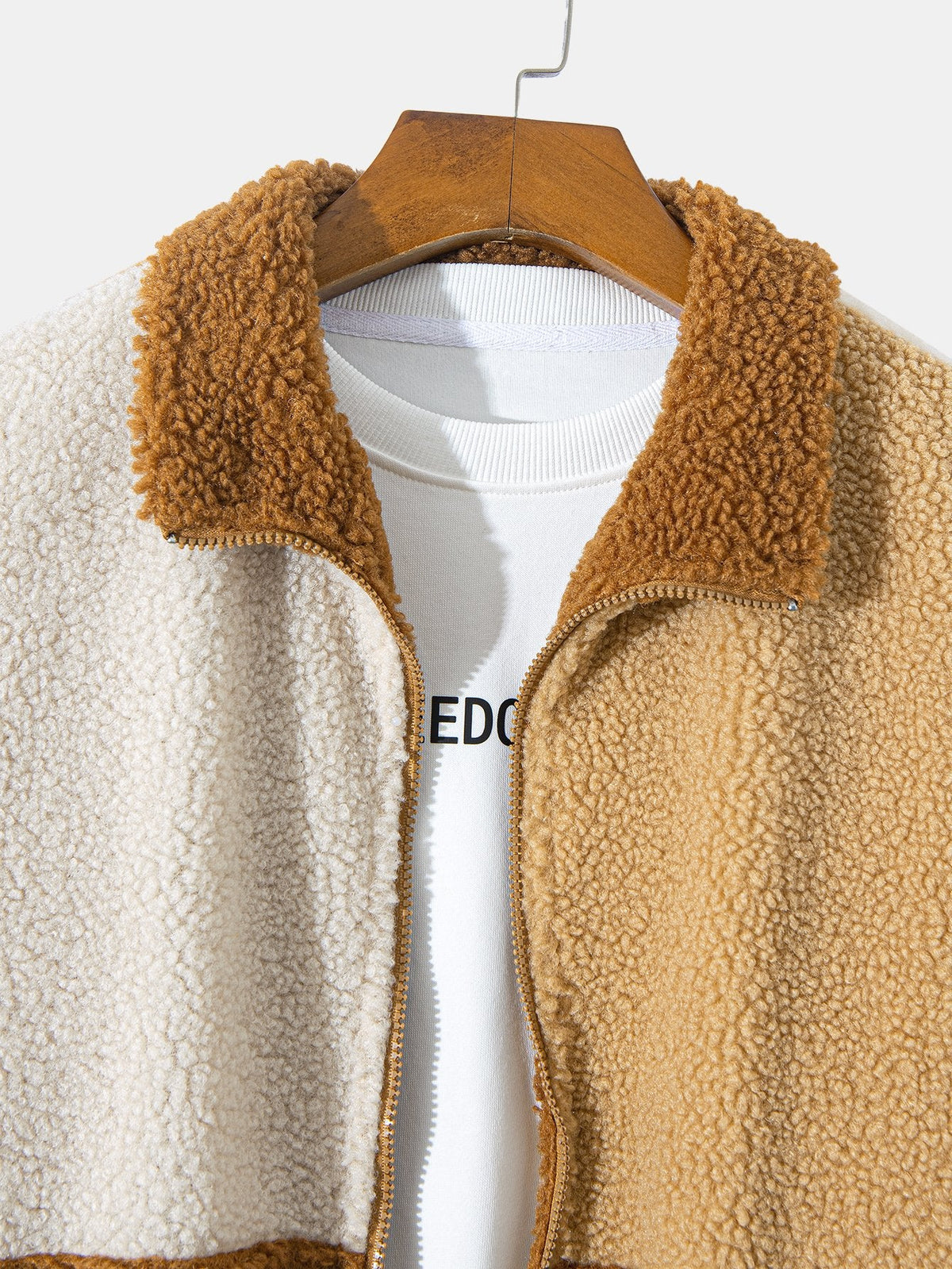 Men's Colour Block Teddy Fleece Jacket – Soft Zip-Up Borg Outerwear with Stand Collar and Relaxed Fit for Autumn and Winter