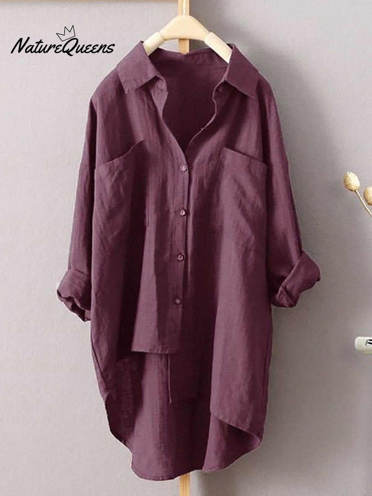 Women's Solid Color Loose Fit Oversized Elegant Casual Cotton And Linen Shirt