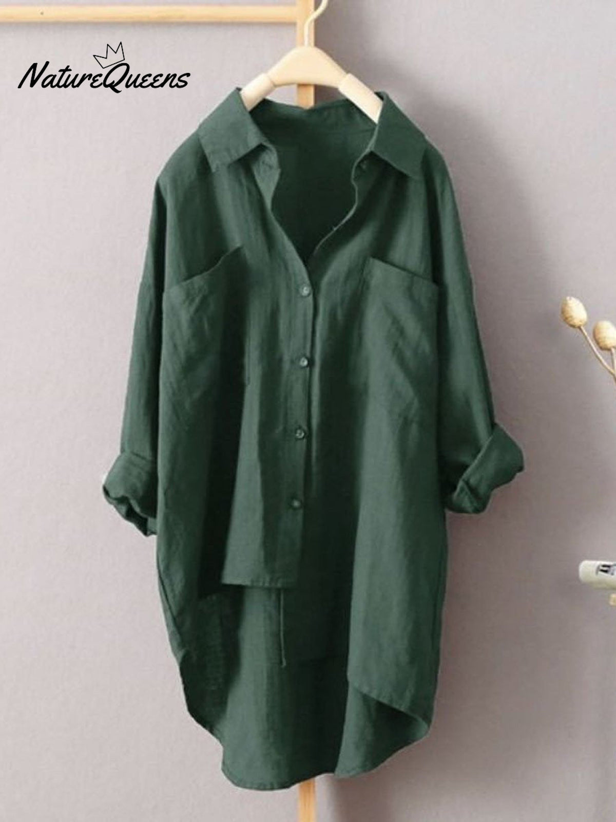 Women's Solid Color Loose Fit Oversized Elegant Casual Cotton And Linen Shirt