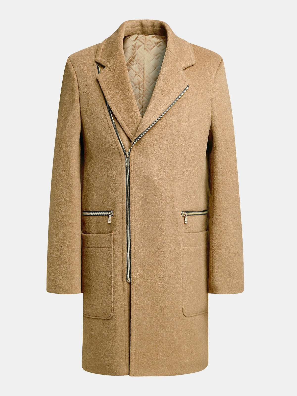 Men's Long Wool Blend Overcoat – Tailored Winter Coat with Asymmetric Zip Fastening and Quilted Lining for Smart Casual Wear