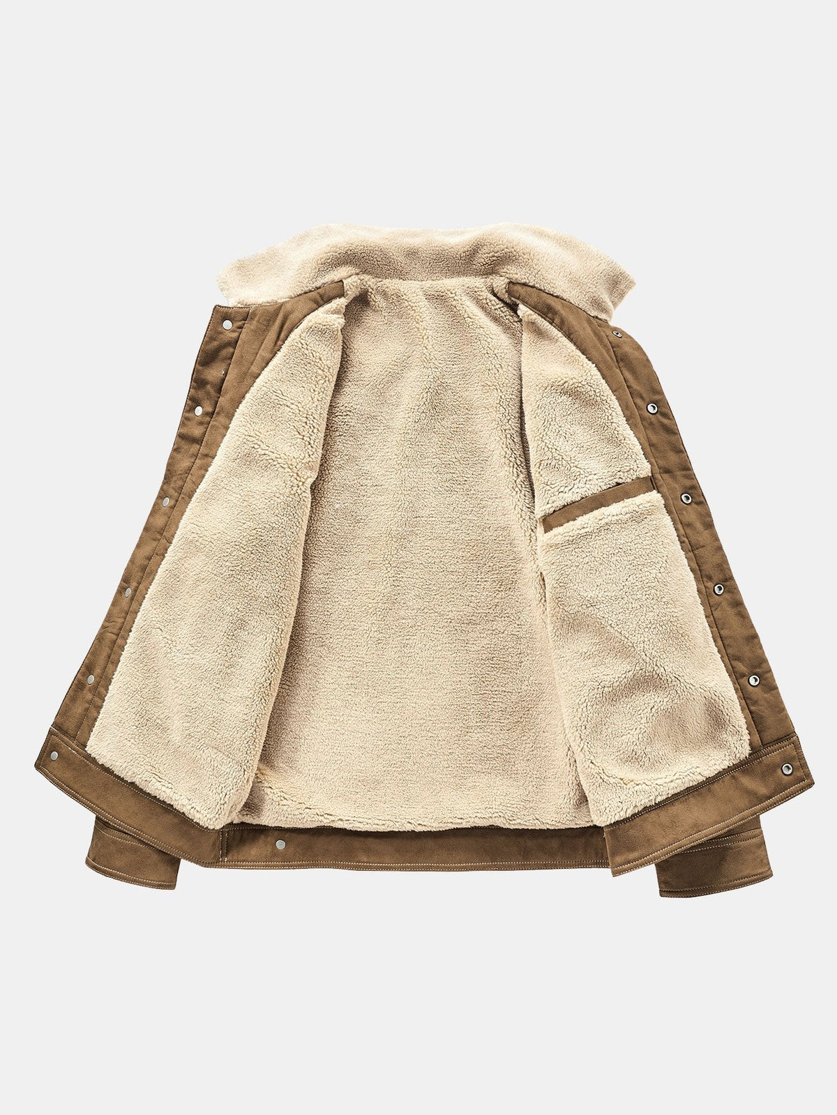 Men's Faux Suede Teddy-Lined Utility Jacket – Warm Sherpa Collar Button-Up Winter Outerwear with Chest Pockets and Vintage Workwear Styling