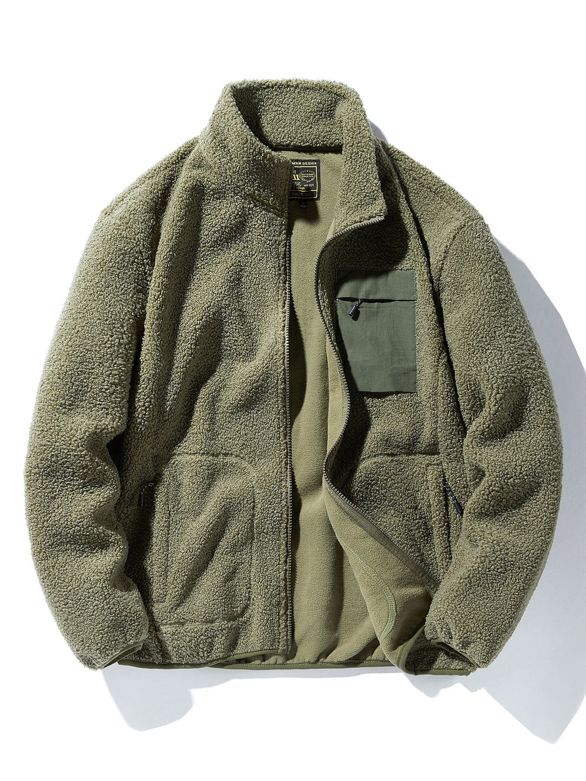 Men's Teddy Fleece Zip-Up Jacket – Soft Borg Textured Outerwear with Stand Collar and Zipped Utility Pockets for Autumn and Winter