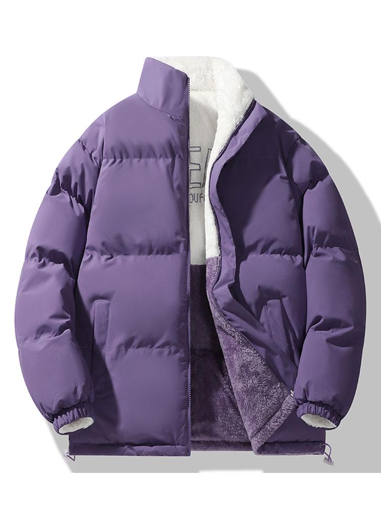 Men's Reversible Teddy Fleece Jacket – Colour Block Borg Outerwear with Quilted Lining and Stand Collar for Autumn and Winter
