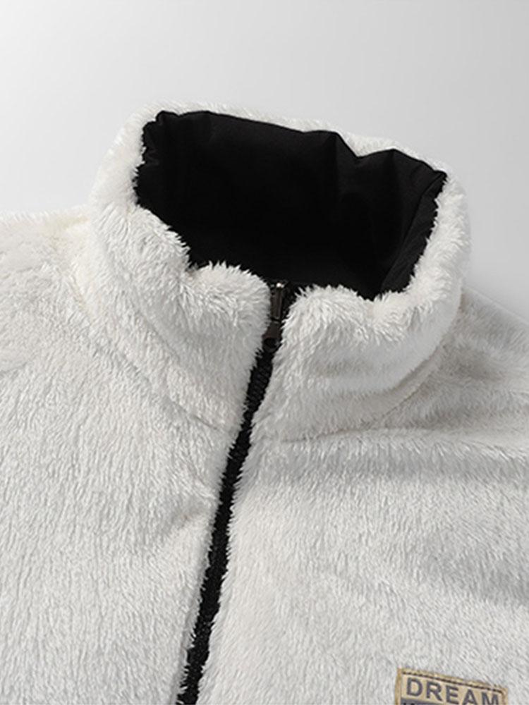 Men's Reversible Teddy Fleece Jacket – Colour Block Borg Outerwear with Quilted Lining and Stand Collar for Autumn and Winter