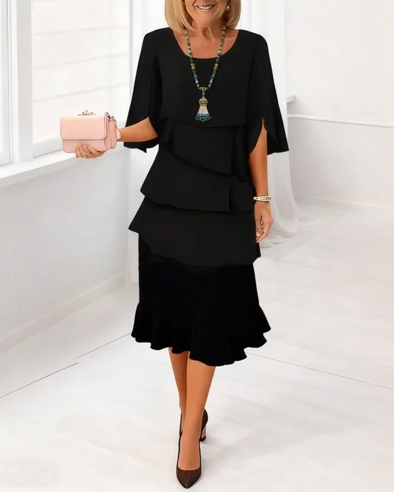 Julius | Women's Tiered Midi Dress with Split Sleeves and Ruffle Hem