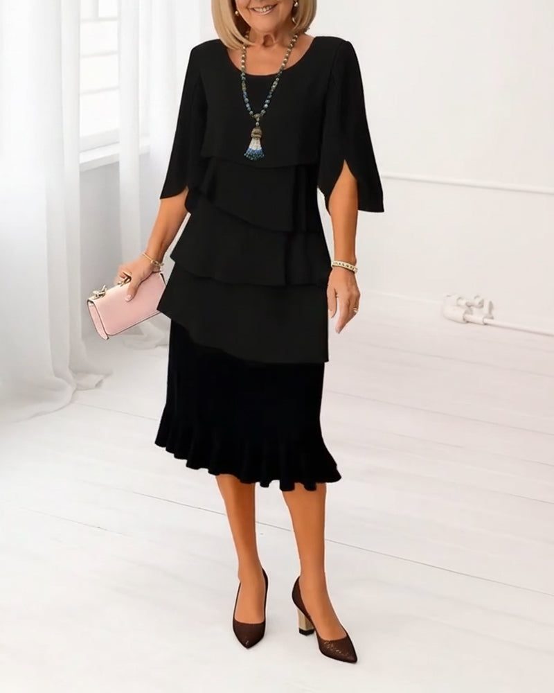 Julius | Women's Tiered Midi Dress with Split Sleeves and Ruffle Hem