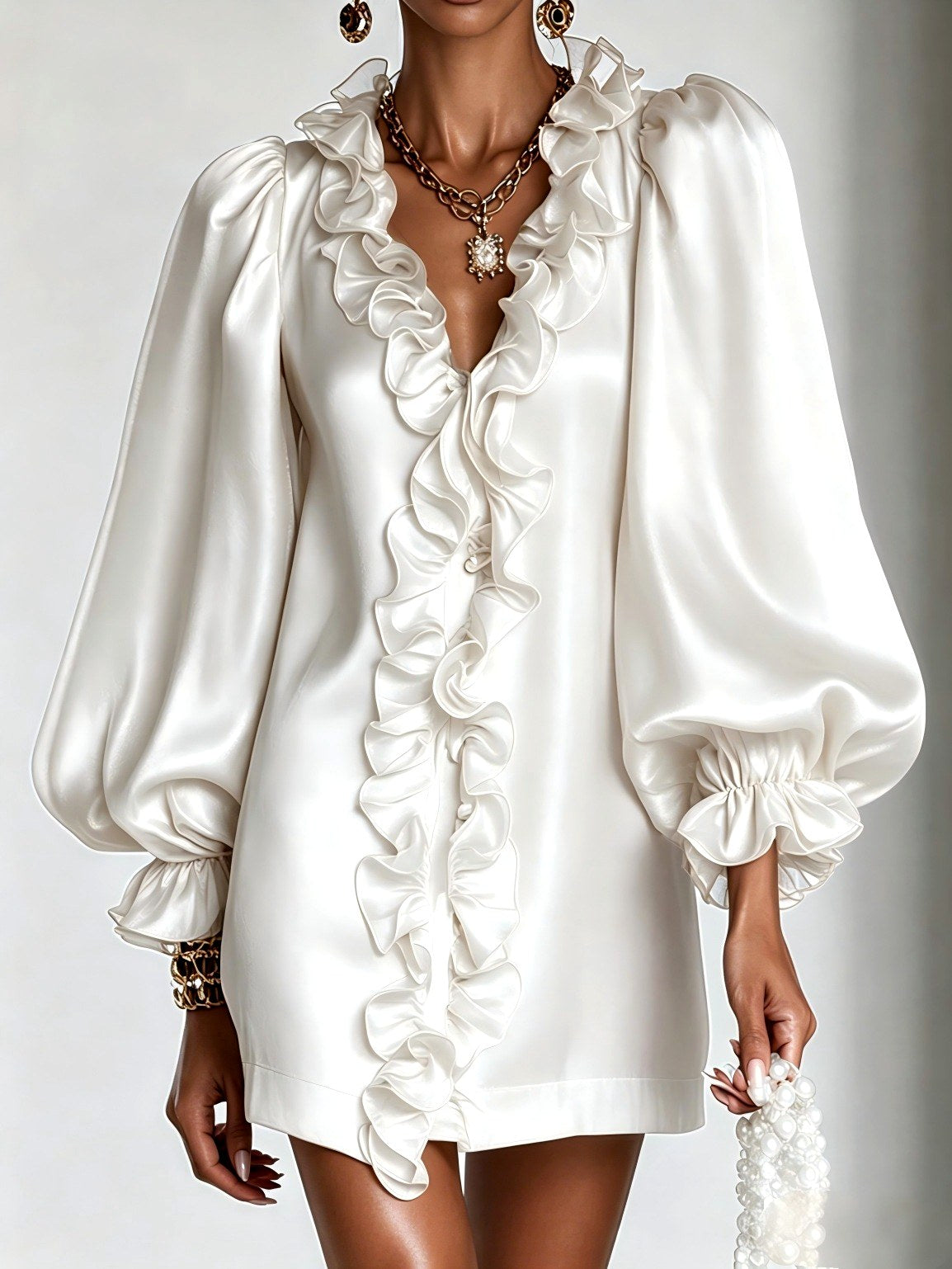 Kaitlyn - Women’s Satin Ruffle Front Dress
