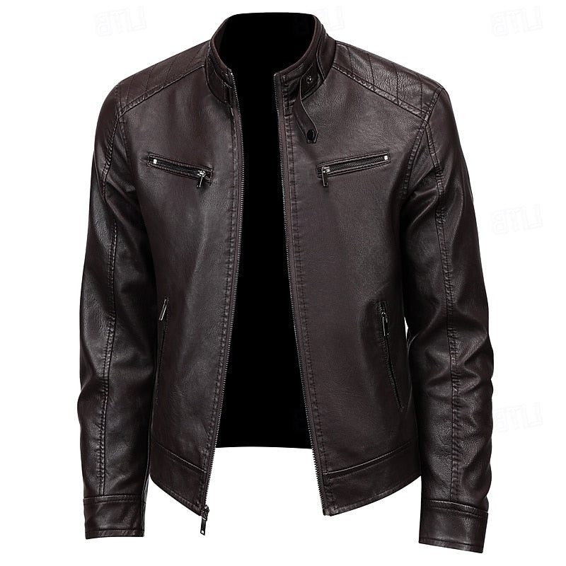 Kassandra | Men's Leather Biker Jacket with Stand Collar