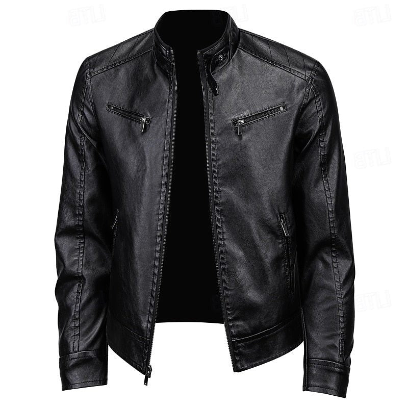 Kassandra | Men's Leather Biker Jacket with Stand Collar