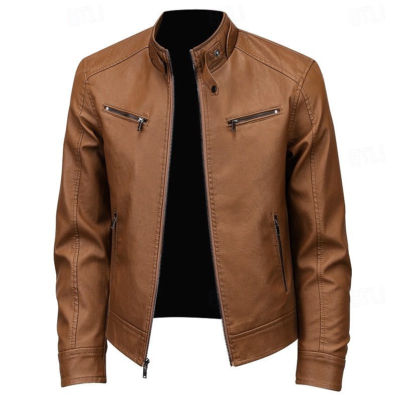 Kassandra | Men's Leather Biker Jacket with Stand Collar