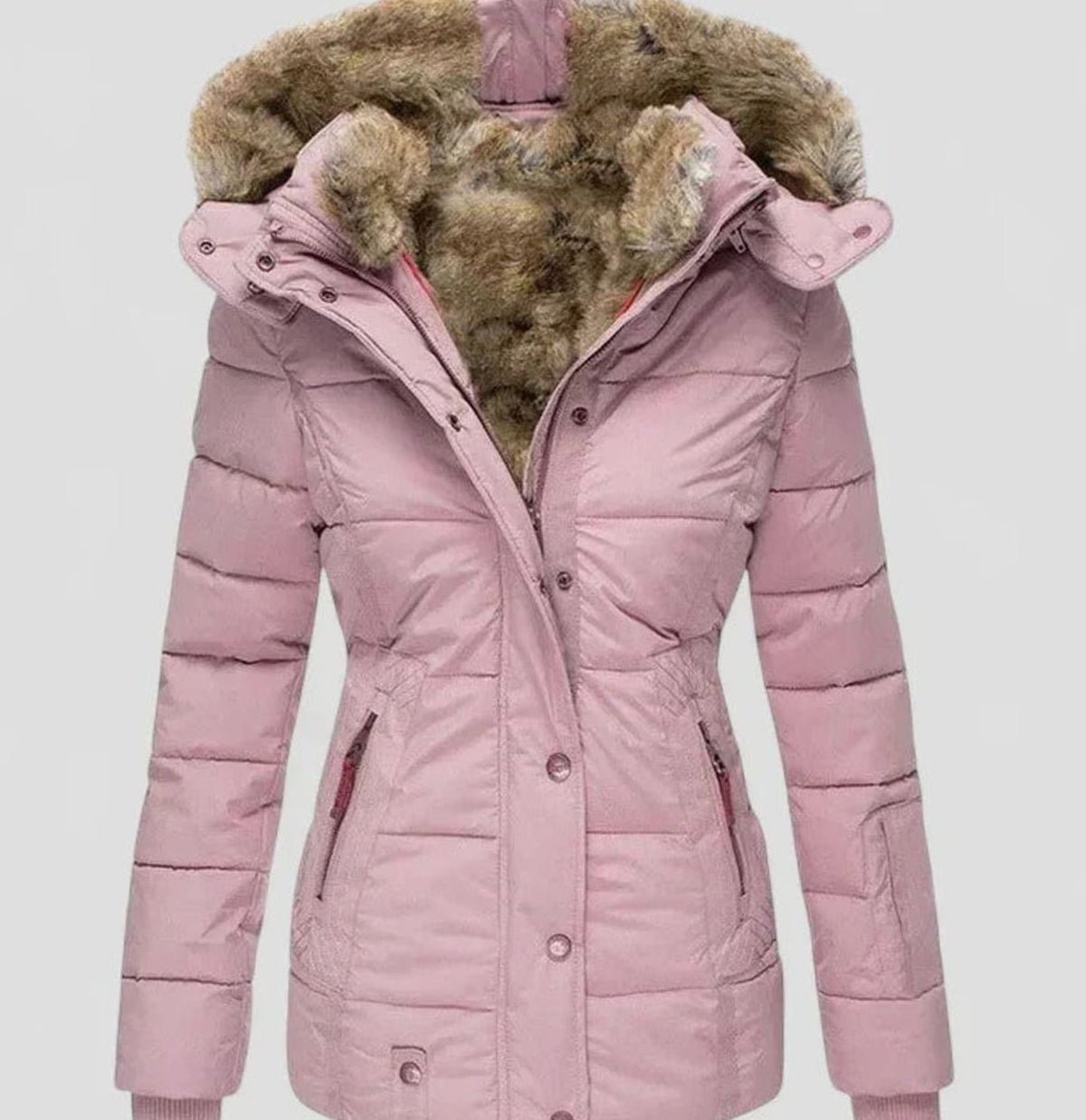 Katalin - Women's Quilted Puffer Jacket with Faux Fur Hood