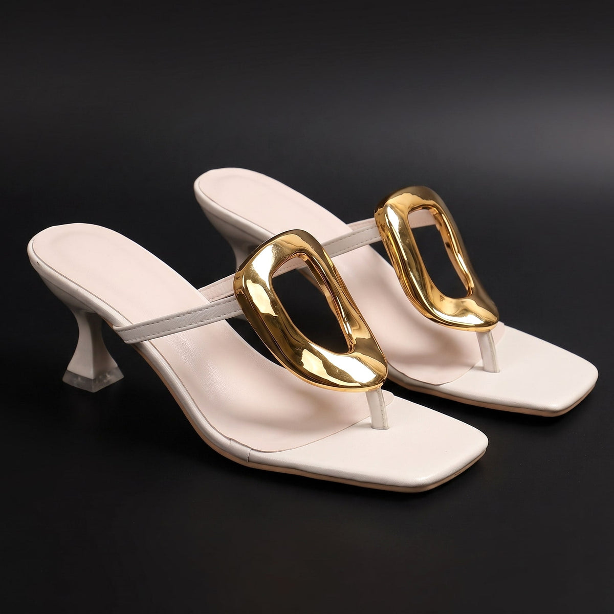 Katalina - Women's Square-Toe Heels with Gold Ring Buckle