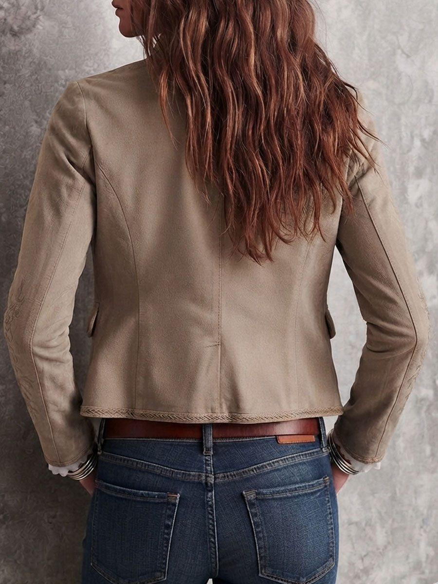 Katarina - Women's Floral Embroidered Button-Front Jacket