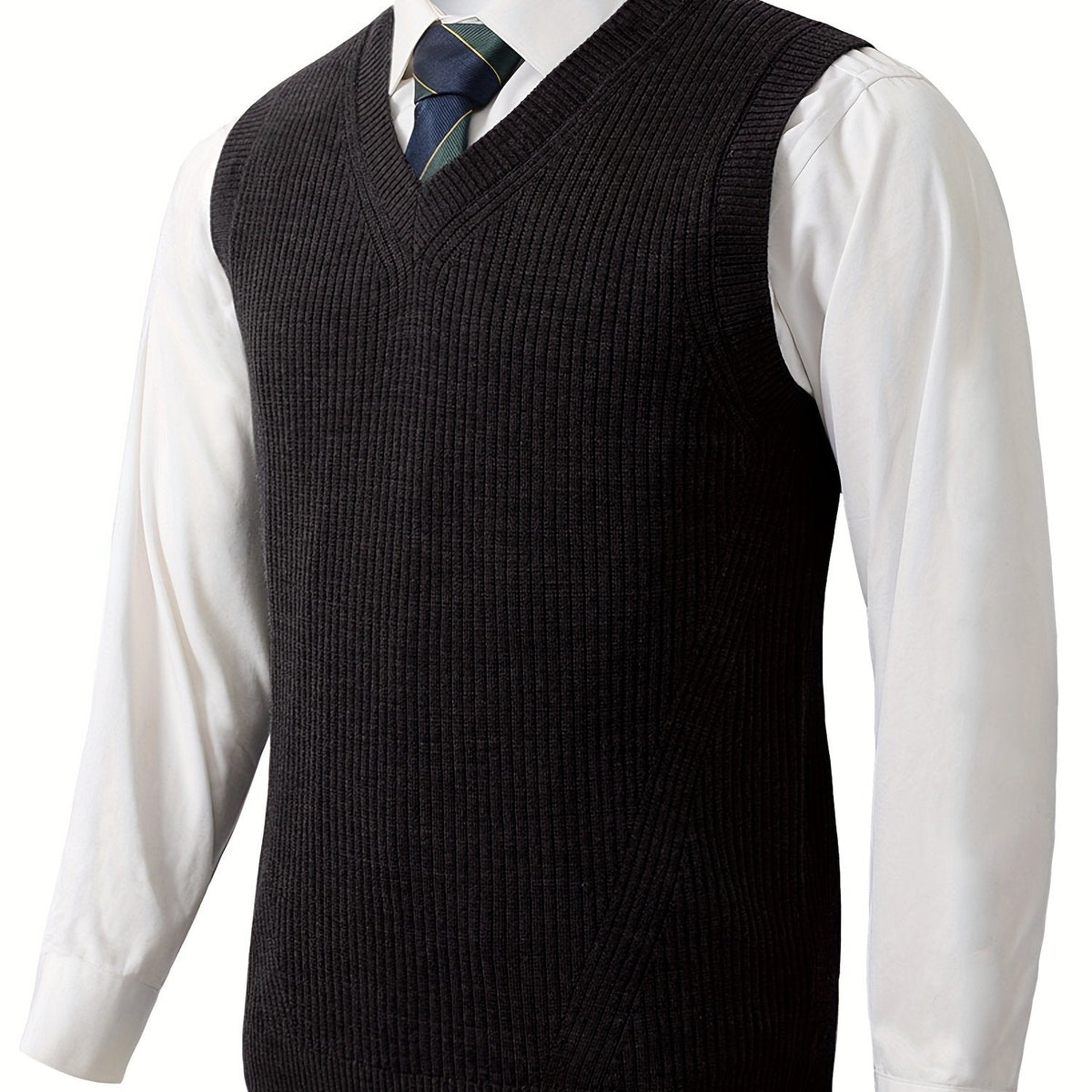 Kenneth - Men's Ribbed Sleeveless V-Neck Sweater Vest