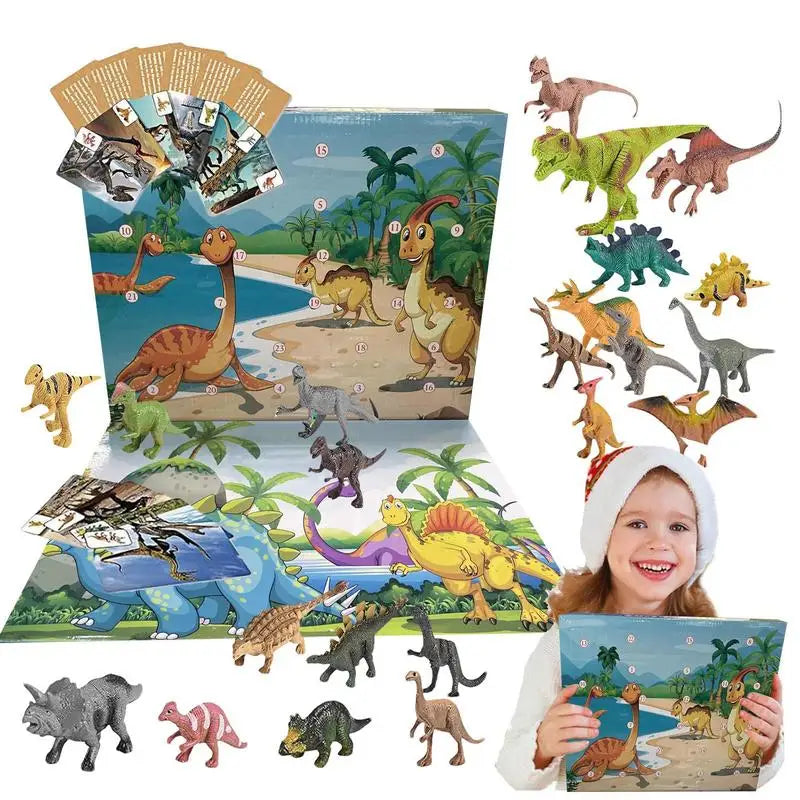 Kids' 24-Day Dinosaur Christmas Advent Calendar with 3D PVC Figures – Holiday Countdown