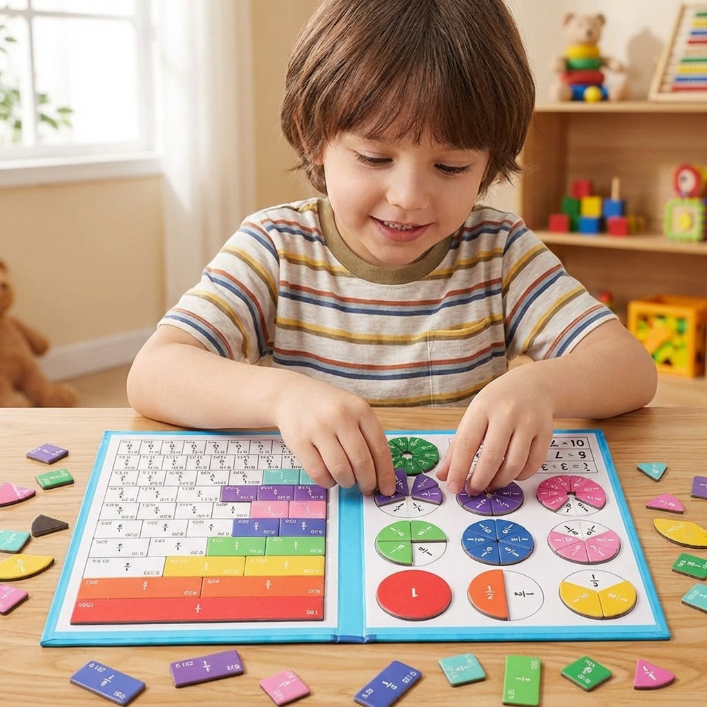 Kids' Fraction Bars Model with Magnetic Tiles and Circles Activity Book
