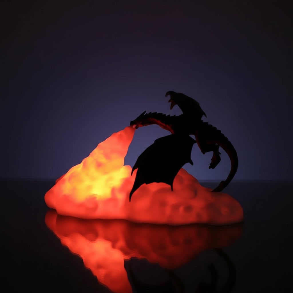 Kids' Halloween Dragon Night Light Bedside Table Lamp with 3D Printed Fire Glow Red