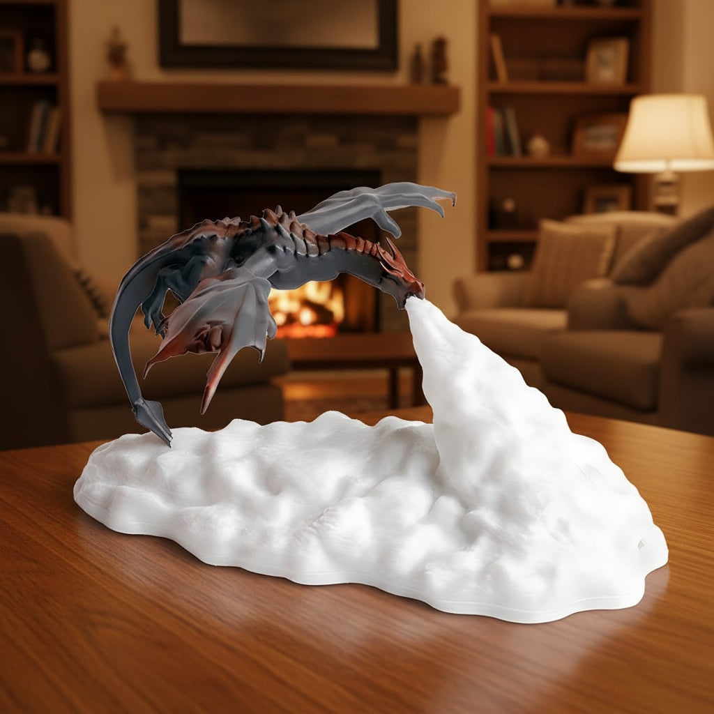 Kids' Halloween Dragon Night Light Bedside Table Lamp with 3D Printed Fire Glow Red