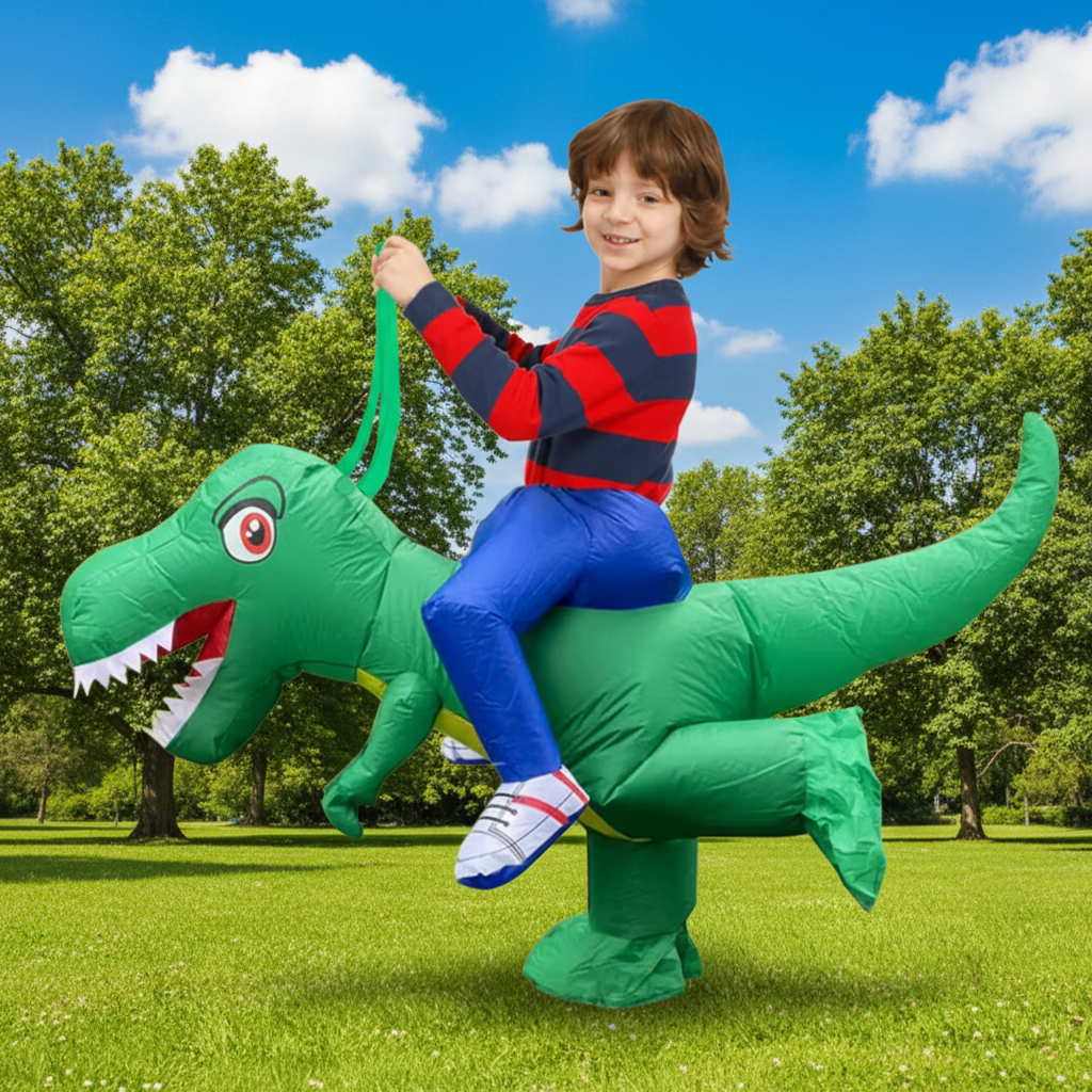 Kids' Halloween Inflatable Dinosaur Costume Outfit Suit with Built-In Fan and Step-In Design