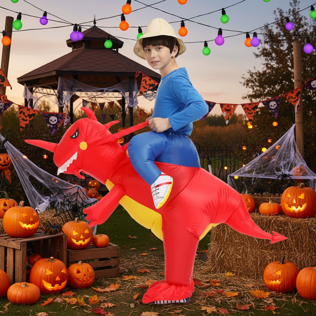 Kids' Halloween Inflatable Dinosaur Costume Outfit Suit with Built-In Fan and Step-In Design