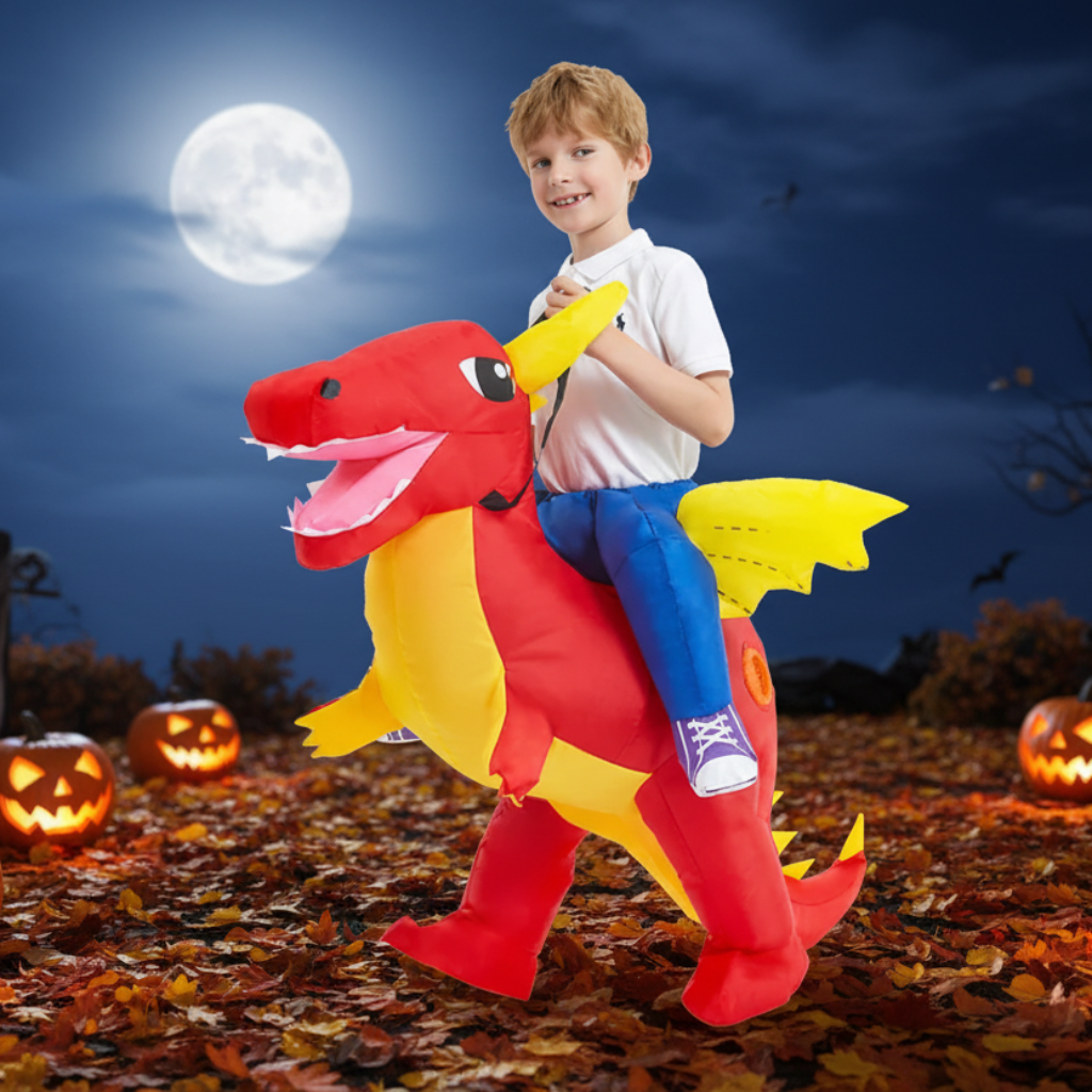 Kids' Halloween Inflatable Dinosaur Costume Outfit Suit with Built-In Fan and Step-In Design