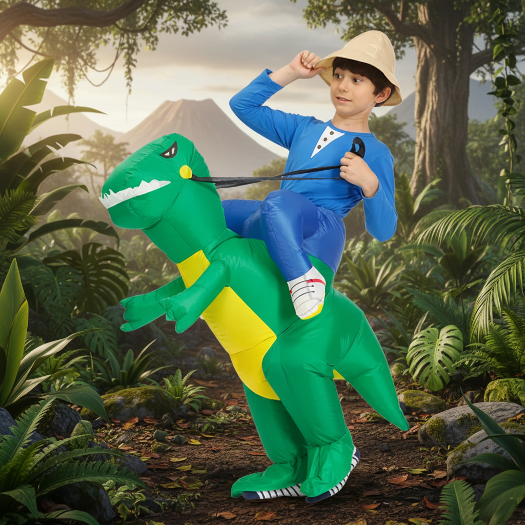 Kids' Halloween Inflatable Dinosaur Costume Outfit Suit with Built-In Fan and Step-In Design