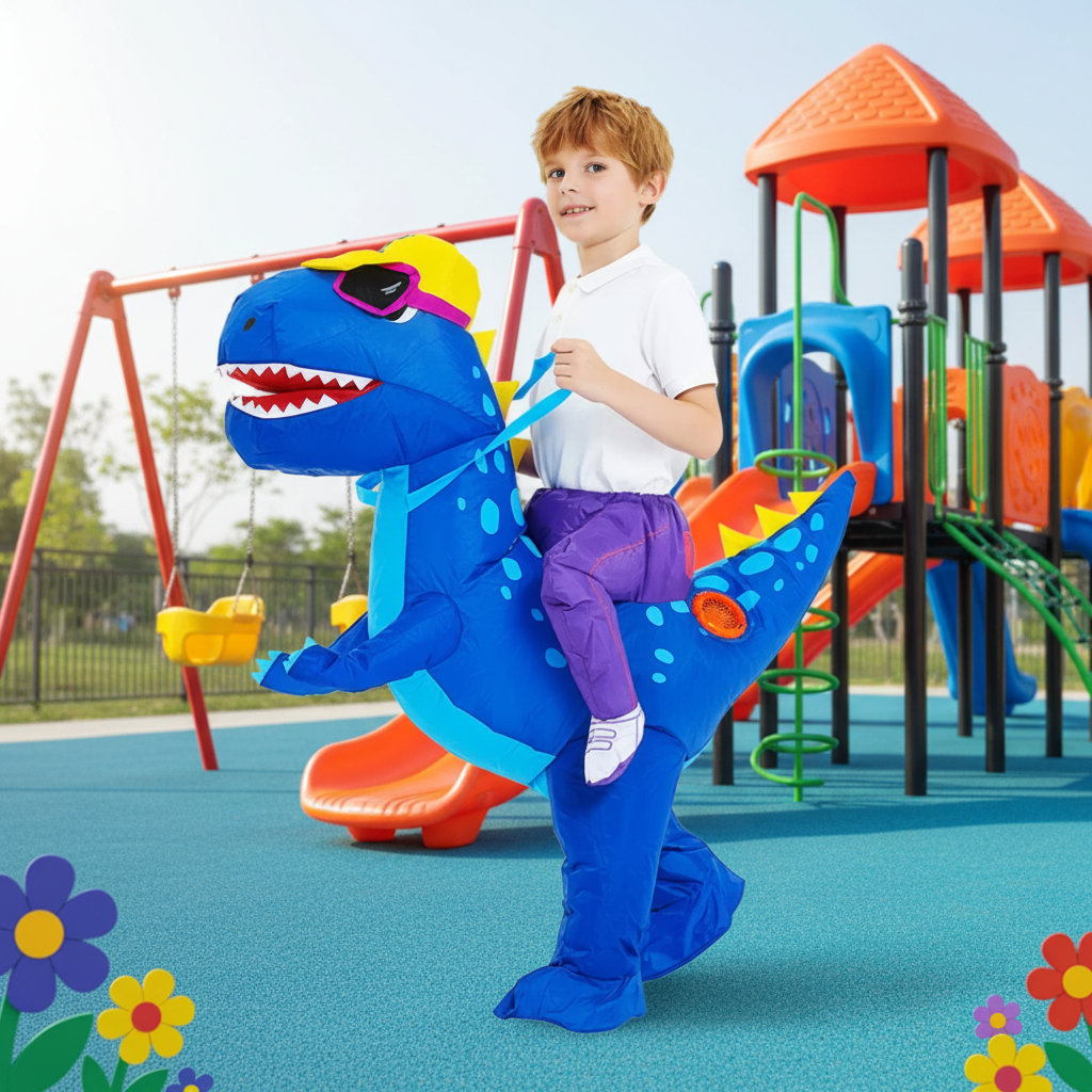 Kids' Halloween Inflatable Dinosaur Costume Outfit Suit with Built-In Fan and Step-In Design