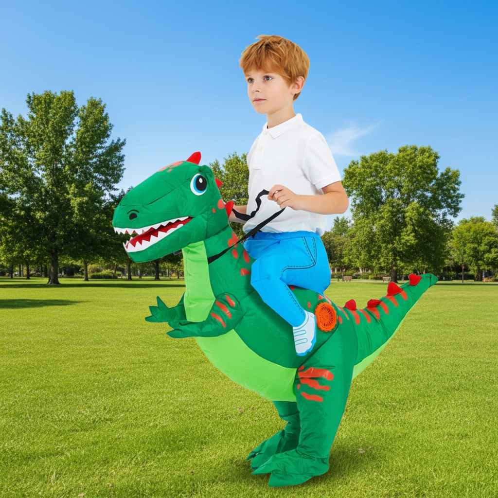 Kids' Halloween Inflatable Dinosaur Costume Outfit Suit with Built-In Fan and Step-In Design