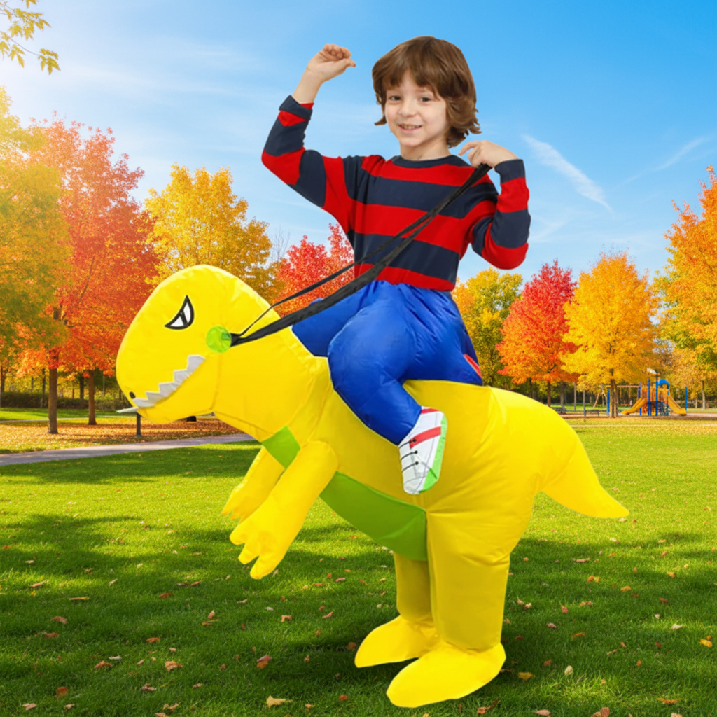 Kids' Halloween Inflatable Dinosaur Costume Outfit Suit with Built-In Fan and Step-In Design